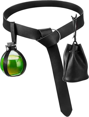 Vista 7 de Sintege Juego de accesorios de Halloween, botella de poción oscura con cinturón de cuero medieval de corcho, bolsa de cuero medicinal con cordón