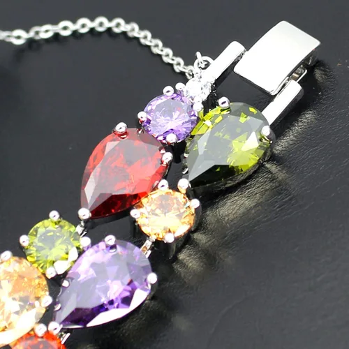 Vista 6 de HERMOSA brazalete clásico de dama de 8 pulgadas, topacio blanco, amatista, peridoto citrino rosa
