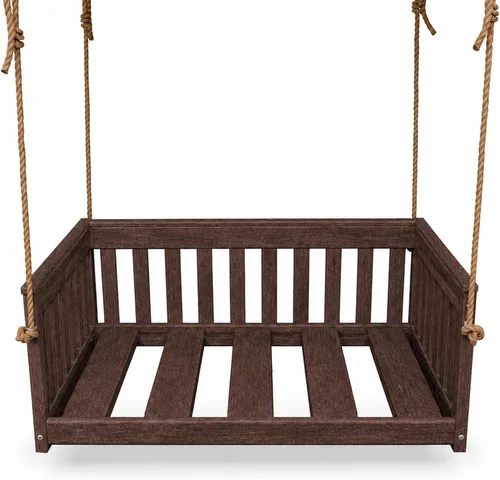 Vista 20 de Amish Made Antique Mahogany Mission Swing, Made in USA Deep Seating Mission Collection HDPE Poly Lumber Porch Swing with Rope, All-Weather Outdoor