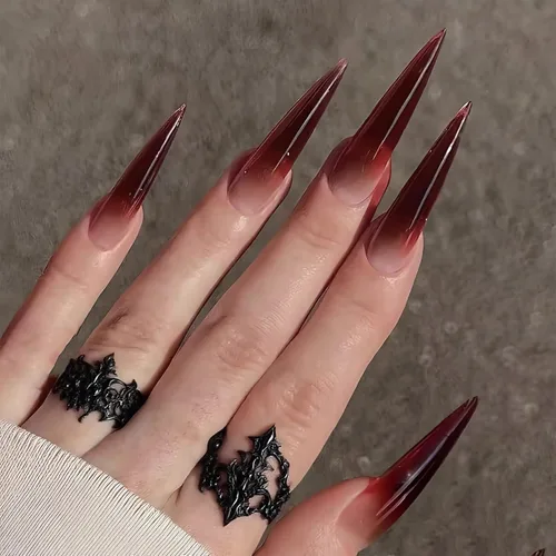 Vista 19 de BABALAL Uñas postizas largas a presión de estilo stiletto, uñas postizas francesas de lujo, con pegamento, diseño de diamantes de imitación