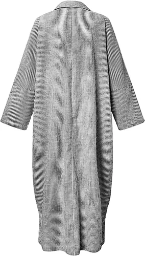 Vista 3 de Utcoco Vestido de manga larga a rayas para mujer, casual, suelto, con botones, de algodón, maxi, tipo camisa Negro