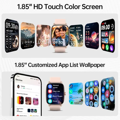 Vista 7 de Relojes inteligentes para mujeres y hombres con llamada Bluetooth y voz AI, monitor de actividad física HD de 1.85 pulgadas con monitor de sueño