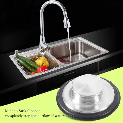 Vista 5 de CORNERJOY Tapón para fregadero de cocina de acero inoxidable, borde ancho grande de 3.38 pulgadas de diámetro, tapón de eliminación de basura
