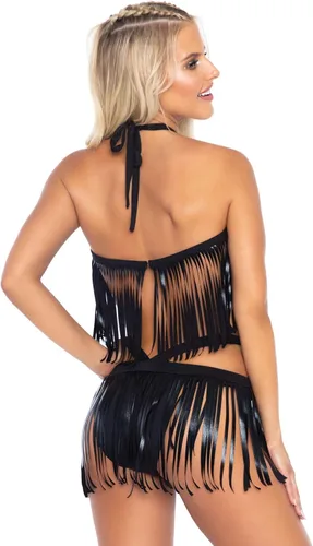 Vista 2 de Leg Avenue womens 2 Pc Fringe Halter Top and Matching Bikini Set