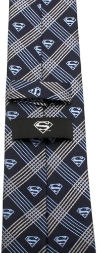 Vista 3 de Cufflinks Inc. Corbata Superman Shield Navy Plaid Hombre, Azul