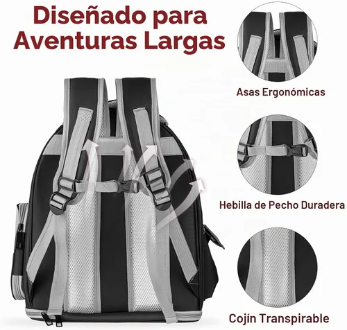 Vista 4 de Mochila Transportadora para gatos con ventana de burbujas de espacio grande, aprobada por aerolíneas, transportadora transpirable para mascotas
