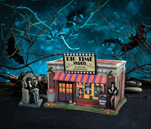 Vista 6 de Department 56 Elvira Mistress of The Dark Village Big Time Video Store - Edificio iluminado, 6 pulgadas, multicolor