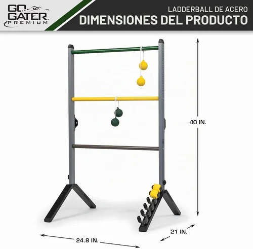 Vista 9 de EastPoint Go Gater Ladderball Set, 2 Steel Ladders, 6 Bolos, Outdoor Games Gris/Amarillo