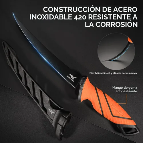 Vista 4 de KastKing SteelStream - Juego de herramientas de pesca de 6 piezas, alicates de pesca resistentes a la corrosión con cordón, cuchillo de filete