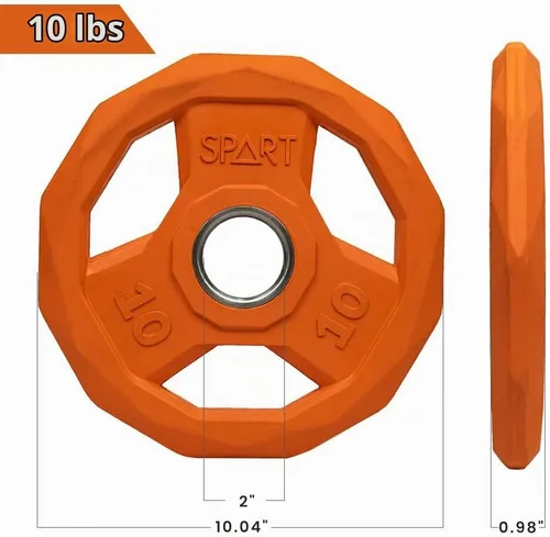 Vista 2 de SPART Placa de peso con código de color de 2 pulgadas, placa de agarre olímpico con revestimiento de goma para barra, placas de peso de hierro 9.9