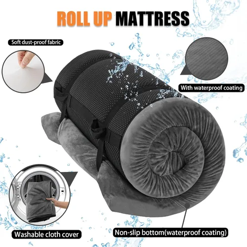Vista 5 de Aodisman Colchoneta para dormir, colchón de espuma viscoelástica de 3 pulgadas de grosor, tapete portátil enrollable
