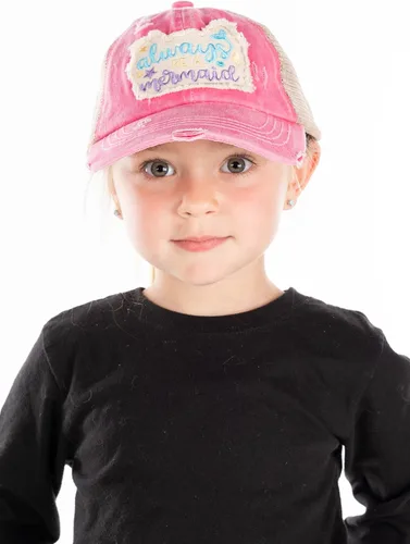 Vista 2 de Funky Junque Gorra de béisbol para niña, moño desordenado, cola de caballo alta