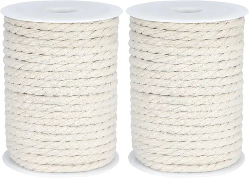 Vista 9 de jijAcraft Cuerda de Algodón Náutica de 1/4 Pulgada, Cuerda de 6 mm x 29,8 Metros para Exterior, Cuerda de 3 Capas Blanca Sin Blanquear, Cuerda