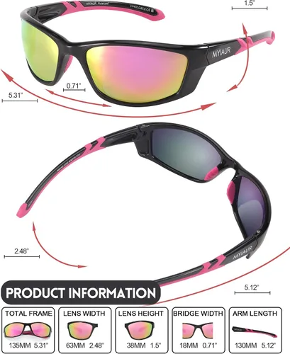Vista 6 de Myiaur Lentes de sol deportivos polarizados para mujeres y hombres, con protección UV, lentes espejados, resistentes y elegantes, M8140