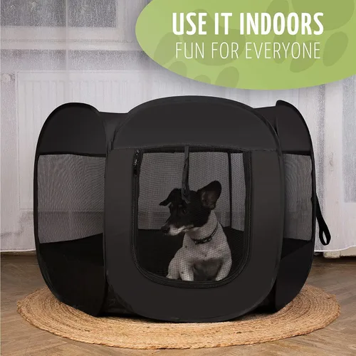 Vista 5 de ZONETECH Tienda de campaña portátil plegable para mascotas, tamaño mediano, de alta calidad, para interiores y exteriores, malla al aire libre