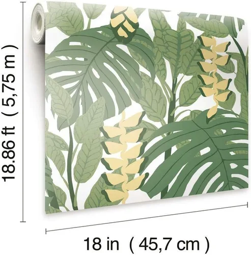 Vista 6 de RoomMates RMK11531RL Finlayson - Papel tapiz autoadhesivo verde y amarillo Bunaken