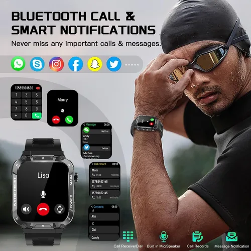 Vista 2 de Reloj inteligente con función de teléfono, hacer/responder llamadas con control de voz AI, reloj inteligente con 28 modos deportivos, podómetro