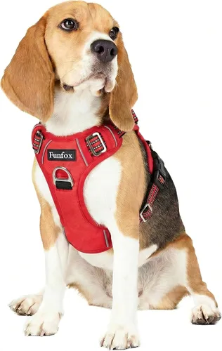Vista 14 de Funfox Arnés para perro sin tirones, arnés de chaleco ajustable para mascotas, material súper suave con mango vertical, fácil control, paseo