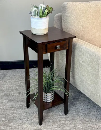 Vista 6 de Soporte para plantas de acacia sólida de 2 niveles con cajón