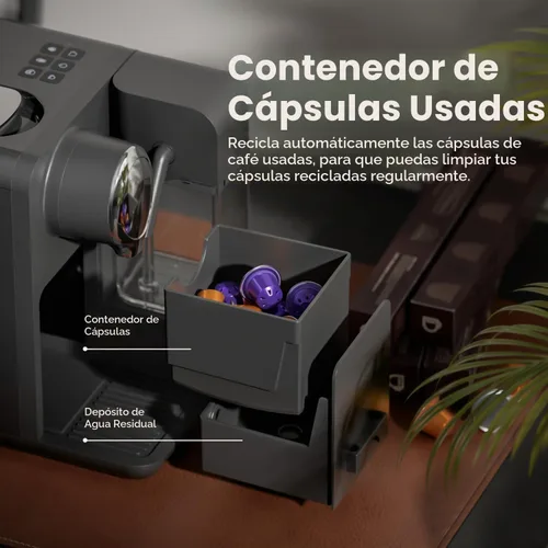 Vista 7 de Máquina de café expreso con espumador de leche automático integrado, compatible con cápsulas, cafetera de una sola porción compatible con cápsulas