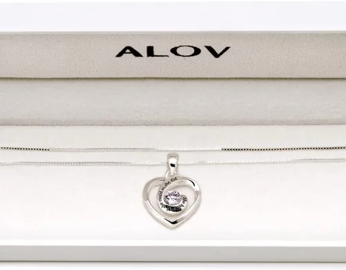 Vista 4 de ALOV Joyería de plata de ley con colgante de circonita cúbica de corazón con texto en inglés She believed she could so she did