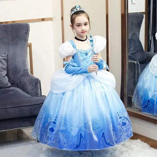 Vista 3 de JWZWJ Fancy Cinderella Princess Dress Costume Puff Sleeve Halloween Birthady Party Cosplay for Girls 2-11T