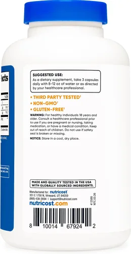 Vista 4 de Nutricost Glucomanano 1,800 mg por porción, 180 cápsulas, fuente de fibra natural, sin OMG, sin gluten