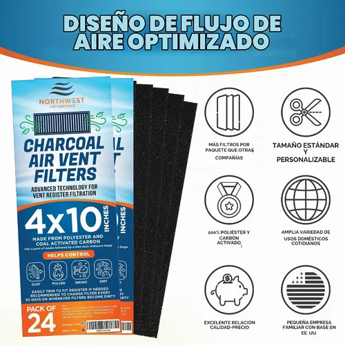 Vista 4 de Filtros de Ventilación de Carbón Activado para el Hogar - Filtros de Ventilación de Suelo de Carbón Activado de 4" x 10" para Control de Polvo