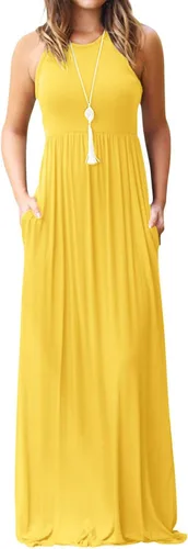 Vista 22 de DEARCASE Vestido largo de verano sin mangas para mujer, con bolsillos E10-floral Negro Azul
