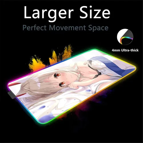 Vista 2 de Alfombrilla de mouse para juegos LED grande gamer XXL Mause alfombra PC escritorio pad RGB Anime Girl Sexy Mouse pad 35.43 pulgadas x 15.74 pulgadas