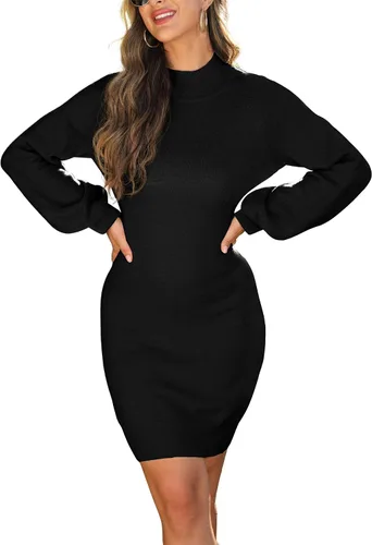 Vista 2 de GRECERELLE Mini vestido de suéter ajustado de manga larga con cuello alto falso para mujer