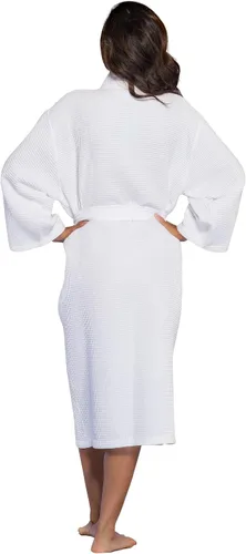 Vista 5 de Turquaz Linen Lightweight Long Waffle Kimono Unisex Spa Robes For Women And Men