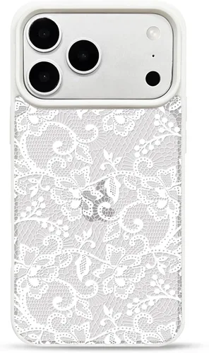 Vista 15 de NITITOP Para iPhone 14 Plus/15 Plus Funda Transparente Encaje Flor - Negro
