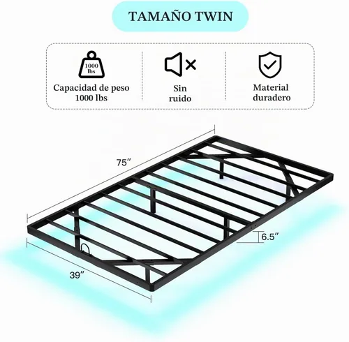 Vista 2 de Awesofurni Base de Cama Flotante de Tamaño Individual, Base de Cama Individual con Luces LED Inteligentes, Base de Cama Moderna de Metal Resistente