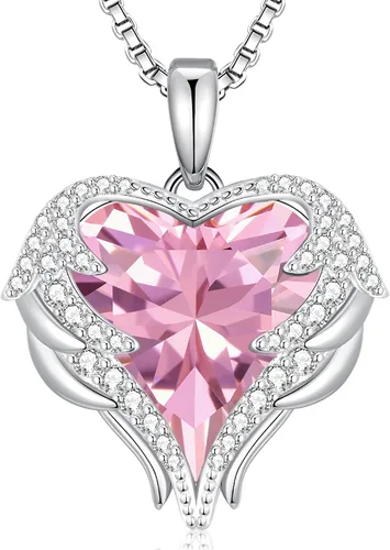 Vista 27 de CDE Angel Wings Heart Birthstone Pendant Necklace Gift for Women Negro-01&07-Piedra natal roja rubí
