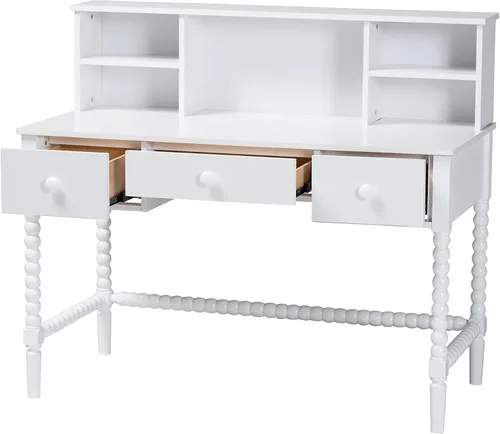 Vista 3 de Baxton Studio Archwood Writing Desk with Hutch 3-Drawer Wood Desk White