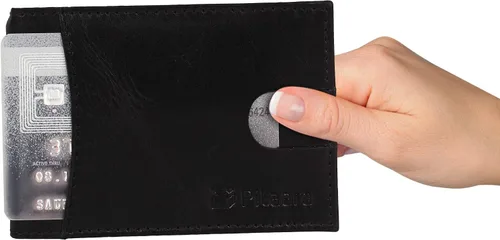 Vista 3 de Cuero genuino delgado hecho a mano minimalista bolsillo frontal bifold cartera con bloqueo RFID para hombres