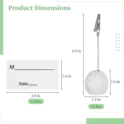 Vista 4 de 12 clips de notas de base de bola, soportes de tarjetas de resina en forma de pelota de golf con clips de cocodrilo, soportes para tarjetas