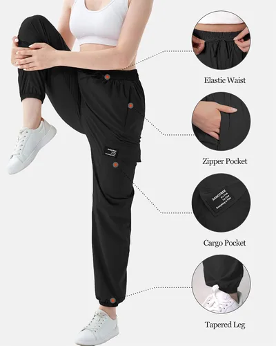 Vista 2 de SANGTREE Pantalones deportivos tipo cargo casuales impermeables para niñas y mujeres