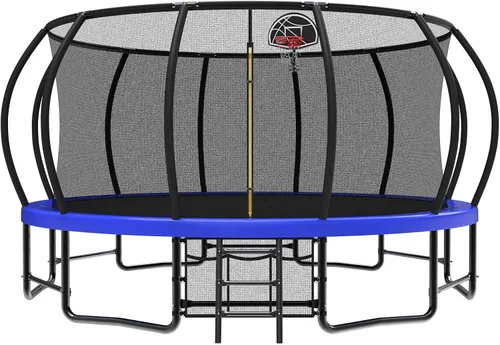 Vista 10 de Lyromix 12 14 15 16 pies, camas elásticas al aire libre para niños y adultos, trampolín de calabaza con postes curvos, trampolín recreativo con aro
