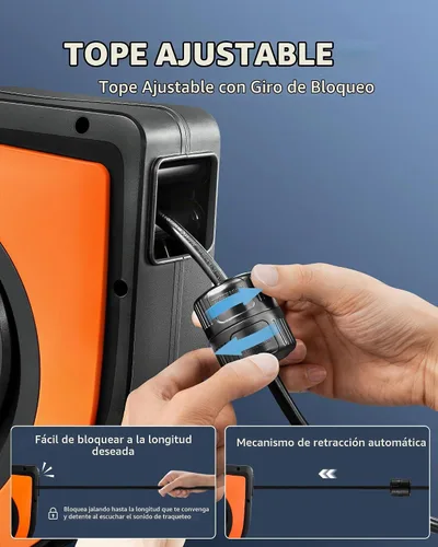 Vista 4 de DEWENWILS - Carrete de cable de extensión retráctil de 60 pies con 6 tomas de tierra, cable de alimentación resistente con tapón de bloqueo