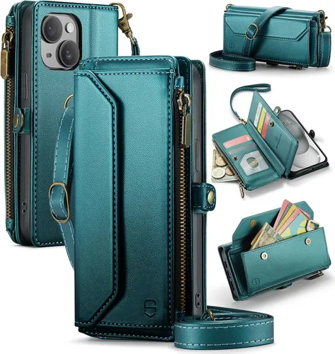 Vista 37 de Strapurs - Funda magnética desmontable para iPhone 15, color negro Compatible with Magsafe, Crossbody Wrist Strap, RFID Blocking 9-Card Holder
