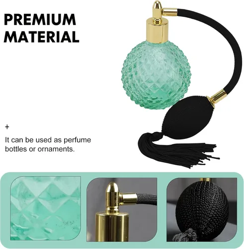Vista 6 de HEALLILY Botella de perfume vintage de cristal de 3.4 fl oz recargable con borla larga, recipiente de vidrio vacío transparente para mujeres