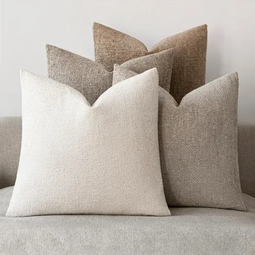 Vista 12 de 18x18 Fundas de almohada de chenilla, paquete de 4, serie neutra beige/marrón