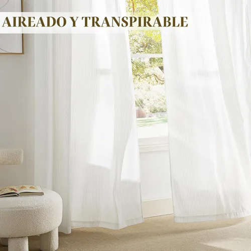 Vista 8 de NICETOWN Cortinas Transparentes a Rayas Blancas de 96 Pulgadas de Largo para Sala de Estar 2 Paneles, Tratamiento de Ventana Semi Chiffon con Ojales