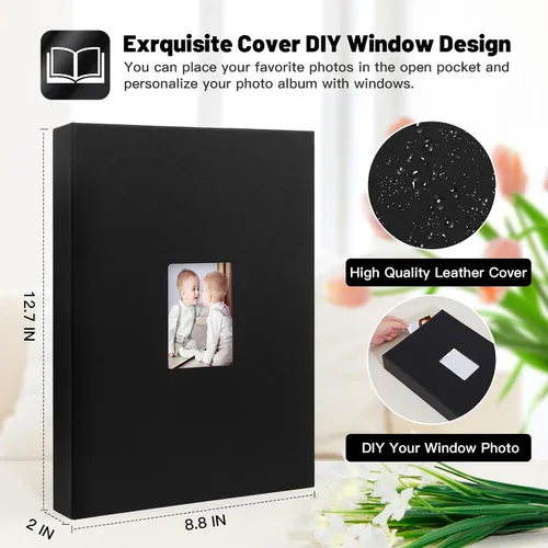 Vista 4 de Aevdor - Álbum de fotos de 4 x 6 con capacidad para 360 fotos, cubierta de cuero con áreas de notas para fotos de graduación, bodas, niños, familia