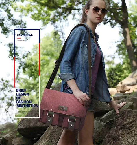 Vista 2 de FANDARE Bolso bandolera vintage de lona, Rojo vino, Classic