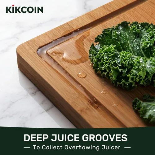 Vista 4 de Kikcoin Tablas de cortar de bambú carbonizado profundo de 17 x 11 pulgadas para cocina, tablas de cortar de madera saludable para cocina, embutidos