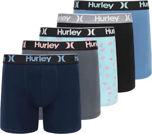 Vista 10 de Hurley calzoncillos tipo bóxer elásticos para hombre, paquete de 5 Combo de helecho de carbón