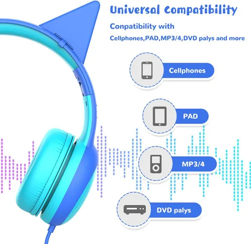 Vista 7 de E61V - Auriculares con cable con diseño de orejas de gato